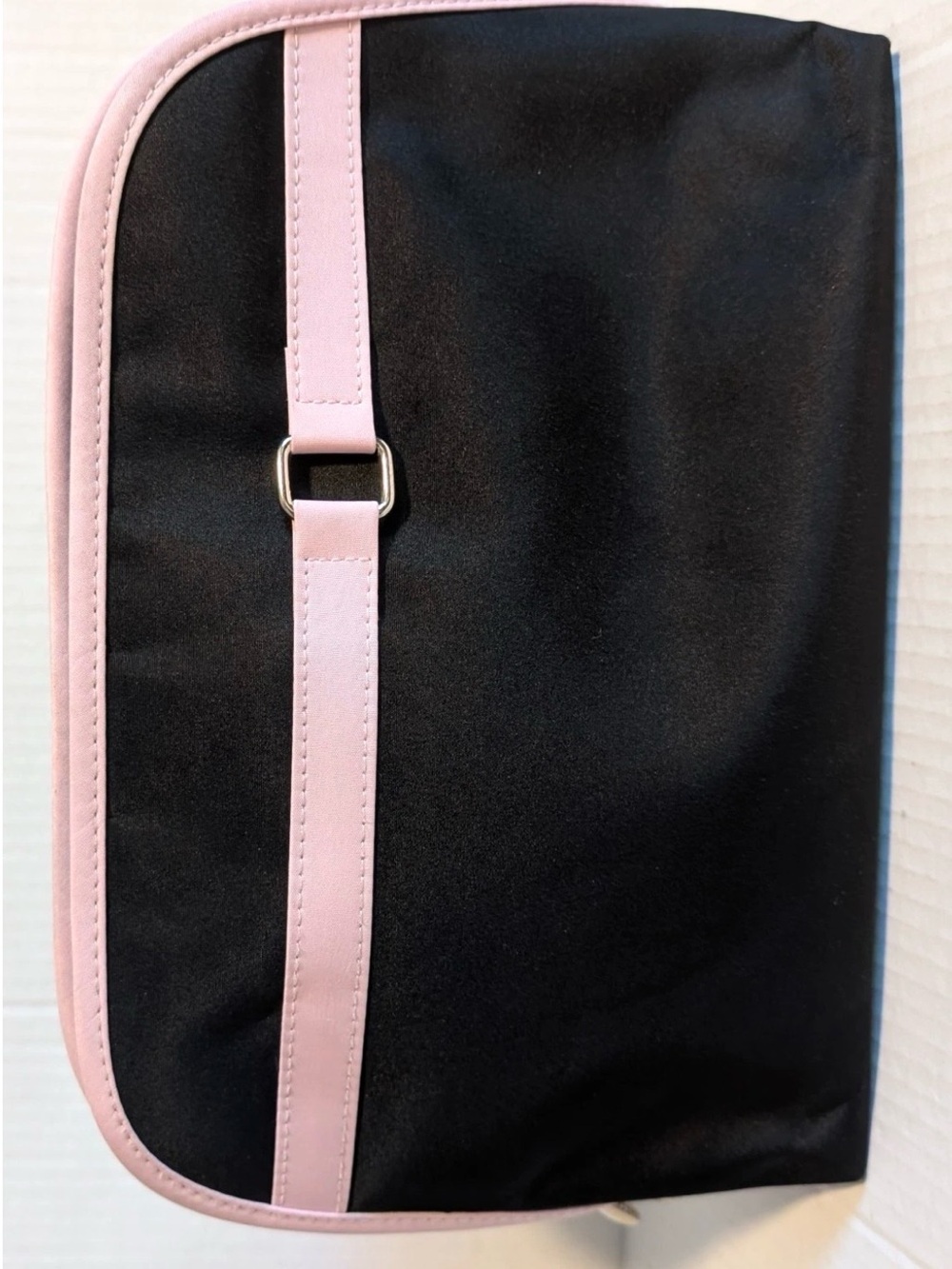 Lancome Cosmetic Makeup Bag Travel Bag Zip Black Pink approx. 8" x 12" x 4"